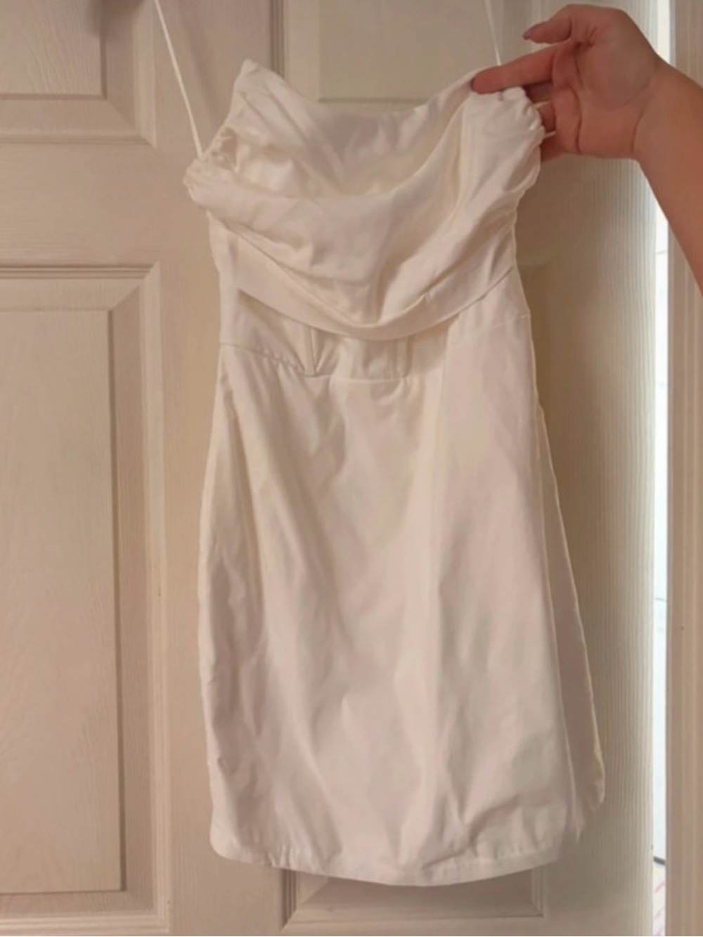 Blue Blush White Strapless Satin Cocktail Dress